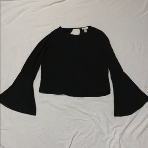 Flared sleeve black blouse